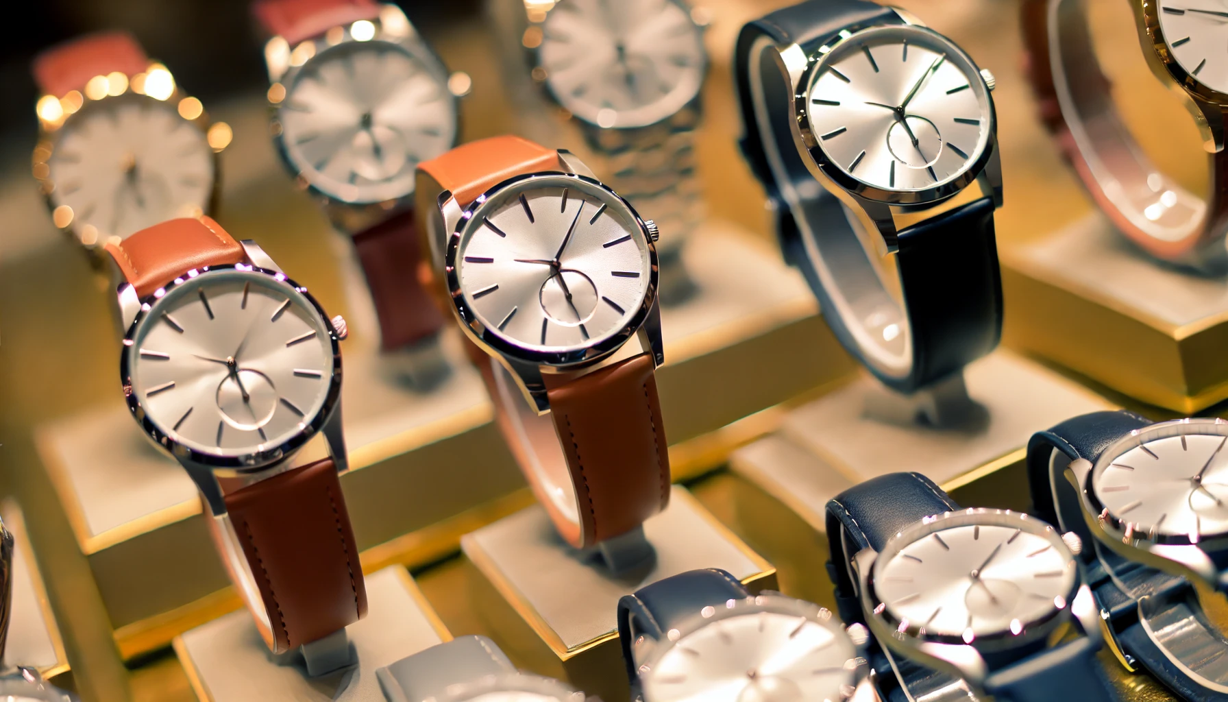 A variety of luxury pair wristwatches displayed elegantly, showcasing high craftsmanship. The focus is on pairs of watches, with sleek and minimalist designs, perfect for formal or casual occasions. The watches have leather and metal bands, displayed on a luxurious surface without any brand logos.