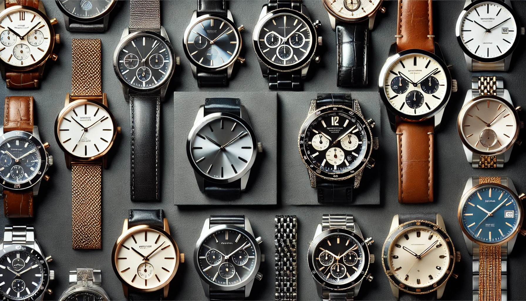 A variety of luxury wristwatches displayed elegantly, illustrating the contrasting reviews and opinions they receive. High-end, stylish watches on a dark, sophisticated background. No brand logos visible, showcasing the different styles from classic to modern. Some watches are minimalist, while others are more elaborate, reflecting the polarized views on luxury watches.