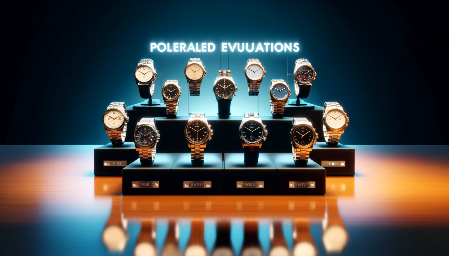 A visually appealing scene showcasing various luxury wristwatches placed on a sophisticated display, highlighting the polarized evaluations they receive. The watches are displayed on sleek surfaces with elegant lighting. No brand logos visible. 16:9 aspect ratio.